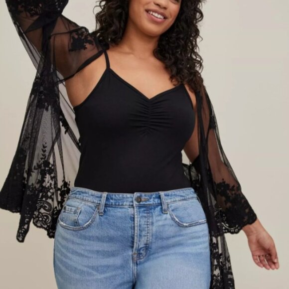 NEW Torrid 4X 26 Black Embroidery Mesh Kimono Cardigan Shawl - Picture 5 of 6